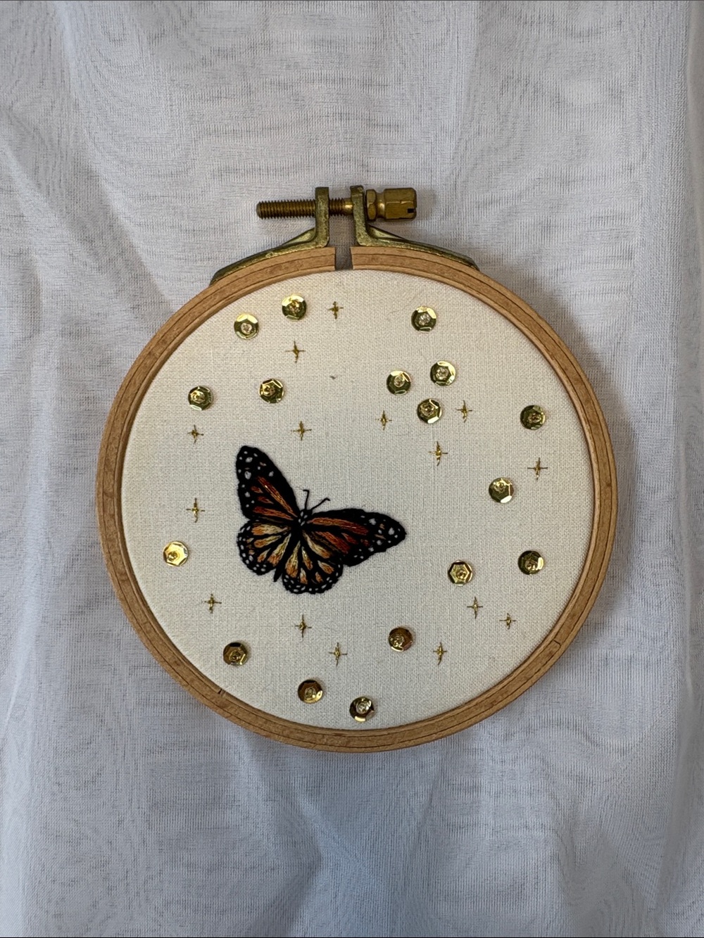 Handmade Embroidered Butterfly Decorative Hoop Art